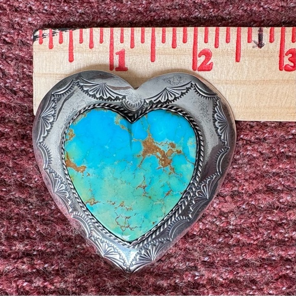 Vnt Joan Slifka Large Turquoise Heart Sterling Silver Concho Statement Piece - Picture 10 of 10